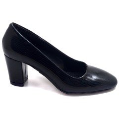242-SR Çizgili Kare Topuk Kadın Stiletto - Siyah