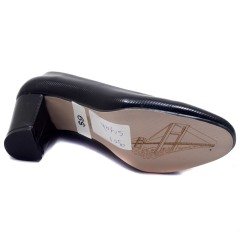 242-SR Çizgili Kare Topuk Kadın Stiletto - Siyah