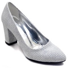 244-SR Kare Topuk Kadın Stiletto - Gümüş