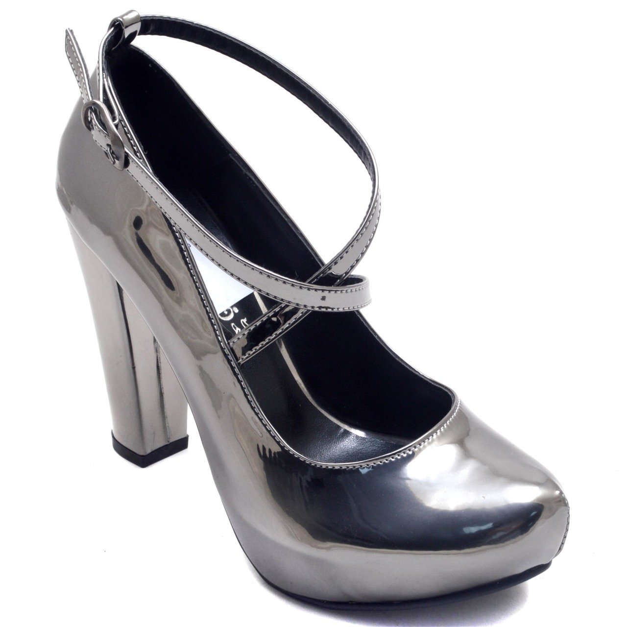 939-CB Parlak Platform Kadın Stiletto - Gri