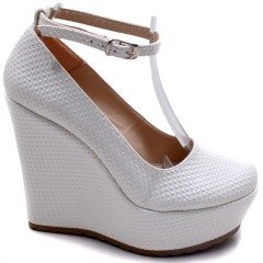 940-CB Desenli Dolgu Taban Kadın Stiletto - Beyaz