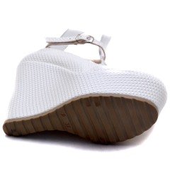 940-CB Desenli Dolgu Taban Kadın Stiletto - Beyaz