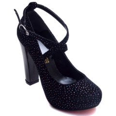 941-CB Renkli Simli Model Kadın Stiletto - Siyah