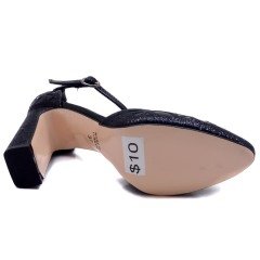 943-CB Desenli Sivri Uç Model Kadın Stiletto - Siyah
