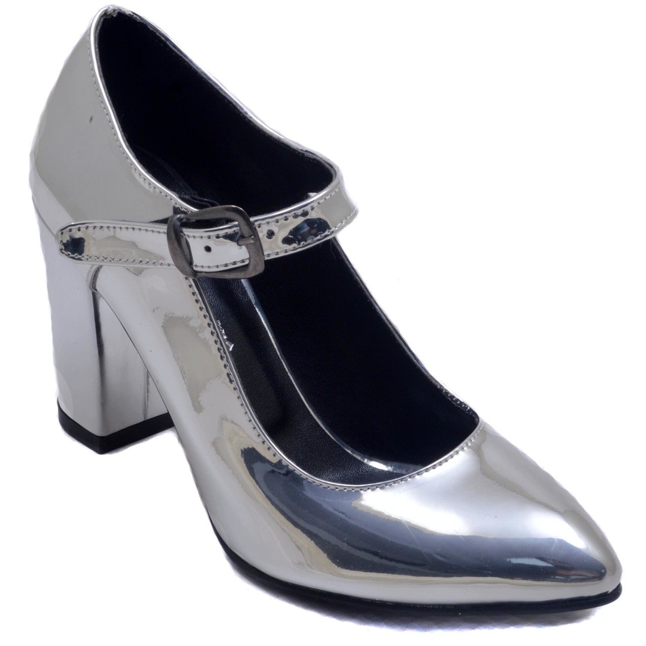 944-CB Parlak Sivri Uç Model Kadın Stiletto - Gri