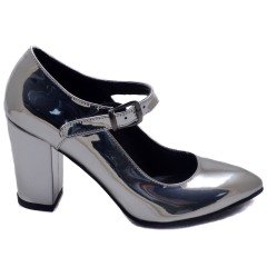 944-CB Parlak Sivri Uç Model Kadın Stiletto - Gri