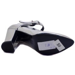944-CB Parlak Sivri Uç Model Kadın Stiletto - Gri