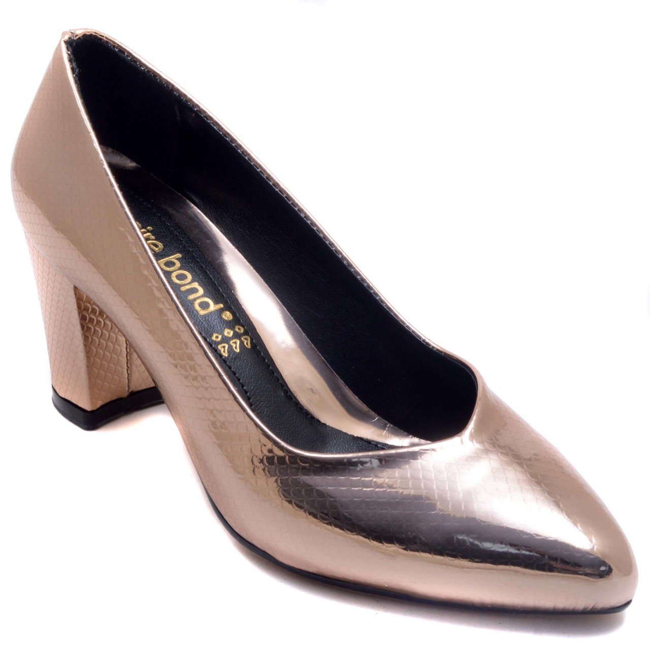 946-CB Parlak Sivri Uç Model Kadın Stiletto - Pudra