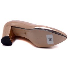 946-CB Parlak Sivri Uç Model Kadın Stiletto - Pudra