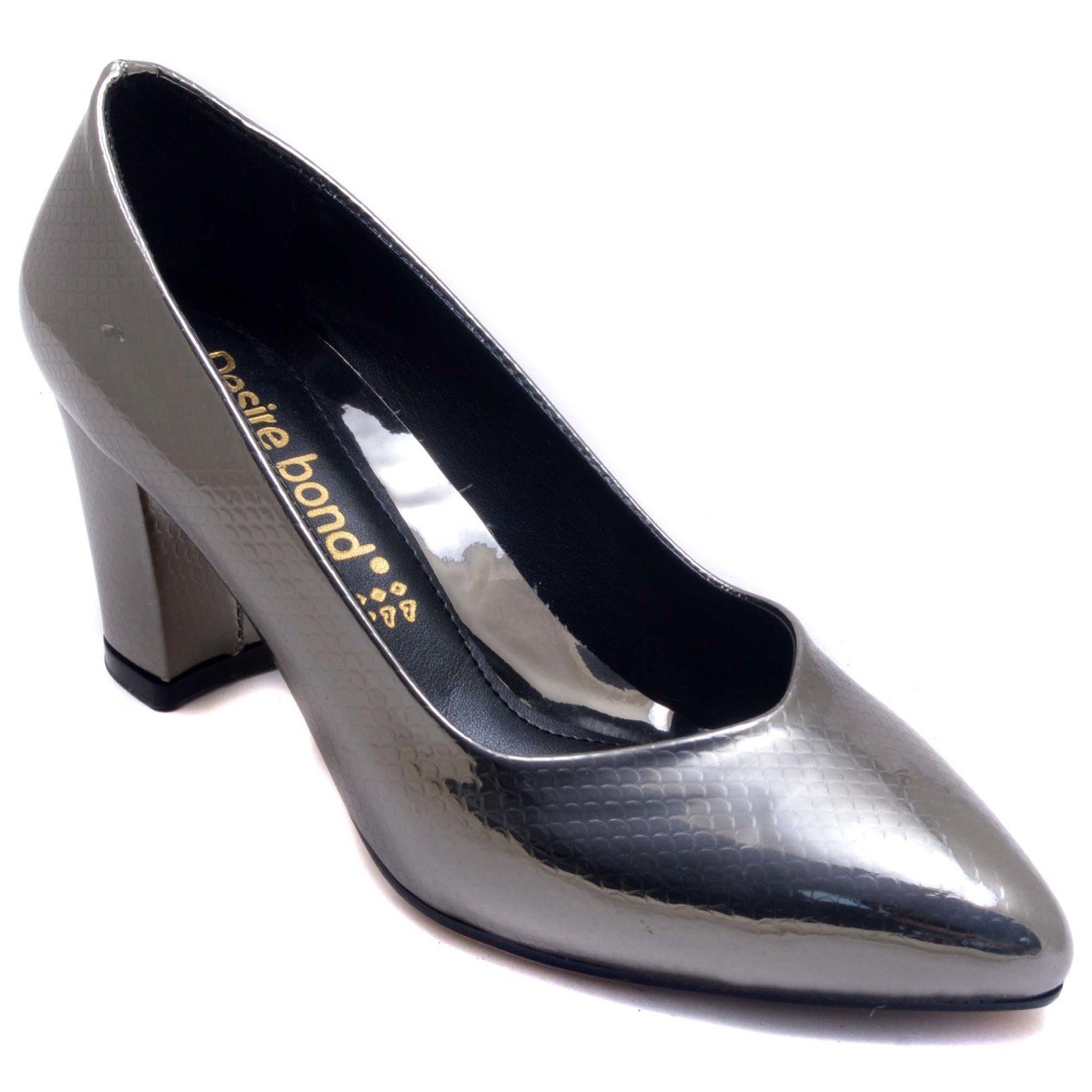 946-CB Parlak Sivri Uç Model Kadın Stiletto - Gri