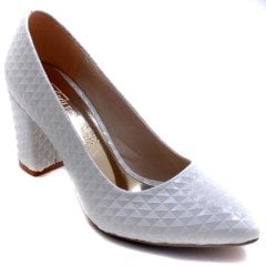 947-CB Desenli Sivri Uç Model Kadın Stiletto - Beyaz