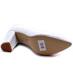 947-CB Desenli Sivri Uç Model Kadın Stiletto - Beyaz