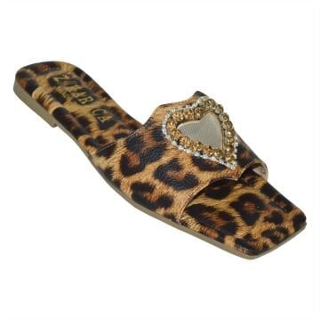 kadın taşlı terlik - leopard