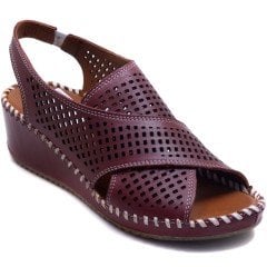 2-17 LGND Dolgu Kadın Sandalet - Bordo (Deri)
