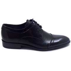 712-DR Parlak Bağcıklı Jurdan Erkek Deri Ayakkabı - Siyah