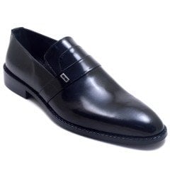 723-DR Parlak Bağcıksız Jurdan Erkek Deri Ayakkabı - Siyah