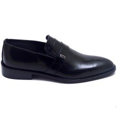 723-DR Parlak Bağcıksız Jurdan Erkek Deri Ayakkabı - Siyah