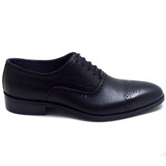 727-DR Parlak Bağcıklı Jurdan Erkek Deri Ayakkabı - Siyah