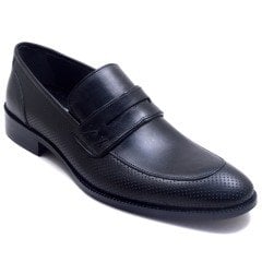 728-DR Bağcıksız Jurdan Erkek Deri Ayakkabı - Siyah