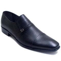 736-DR Bağcıksız Jurdan Erkek Deri Ayakkabı - Siyah