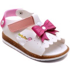 SB-222 Kız Çocuk Bebe Sandalet - Beyaz/Pembe