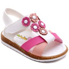 SB-224 Kız Çocuk Bebe Sandalet - Beyaz/Pembe