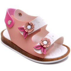 SB-226 Kız Çocuk Bebe Sandalet - Yavruağzı/Beyaz