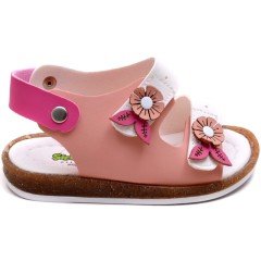 SB-226 Kız Çocuk Bebe Sandalet - Yavruağzı/Beyaz