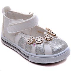 SB-322 Kız Çocuk Bebe Sandalet - Beyaz/Gri