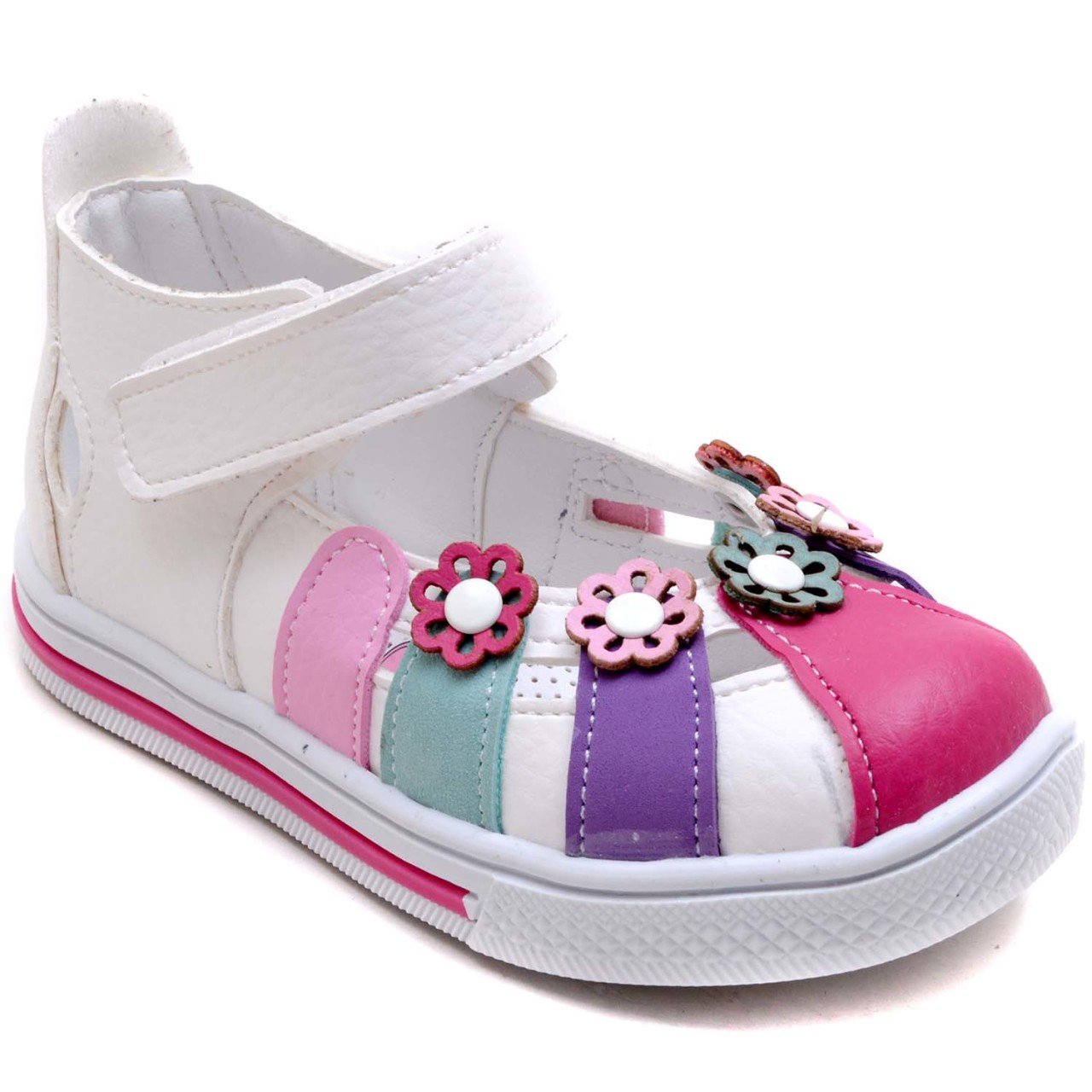 SB-322 Kız Çocuk Bebe Sandalet - Beyaz/Renkli