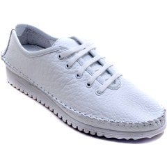 82-RT Comfort Bağcıklı Kadın Ayakkabı - Beyaz (Deri)