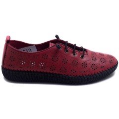 05-C Çiçek Desenli Kadın Günlük Ayakkabı - Bordo (Deri)