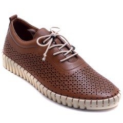 894-L Izgara Motif Kadın Günlük Ayakkabı - Taba (Deri)
