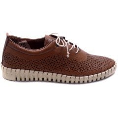 894-L Izgara Motif Kadın Günlük Ayakkabı - Taba (Deri)