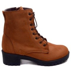 KLS-14 Mat Kışlık Kadın Bot - Taba (Deri)