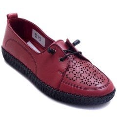 782 Klasik Düz Kadın Günlük Ayakkabı - Bordo (Deri)