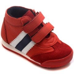NM-22 Bebe Spor Çizgili Model Kışlık Ayakkabı - Kırmızı (Deri)