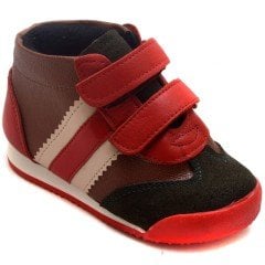NM-22 Bebe Spor Çizgili Model Kışlık Ayakkabı - Kahverengi (Deri)