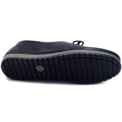 93-6 Düz Bağcıklı Kadın Günlük Ayakkabı - Siyah (Deri)