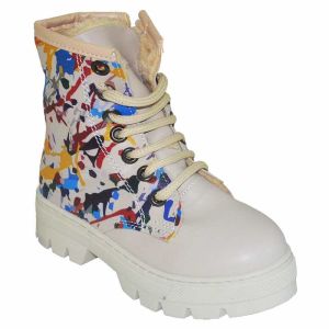 Desenli Patik bot - Krem/Multicolor