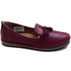 054 Püsküllü Kadın Günlük Ayakkabı - Bordo (Deri)