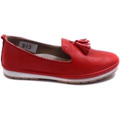 054 Püsküllü Kadın Günlük Ayakkabı - Kırmızı (Deri)