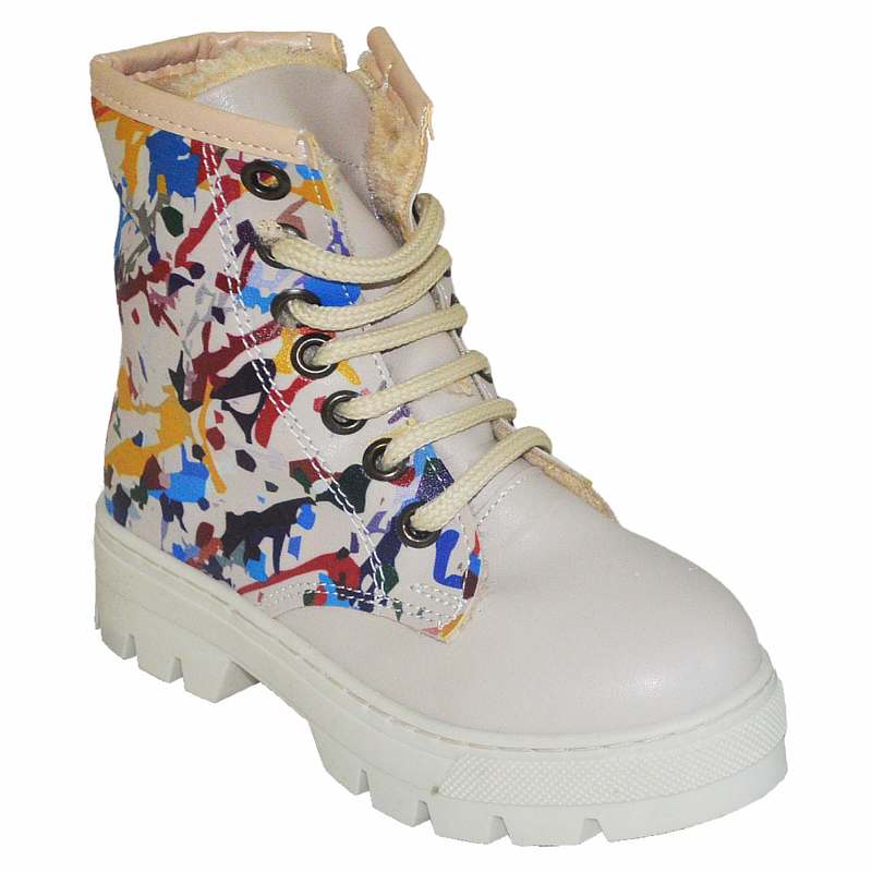 Desenli Filet Bot - Krem/Multicolor