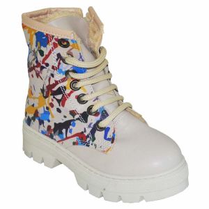 Desenli Filet Bot - Krem/Multicolor