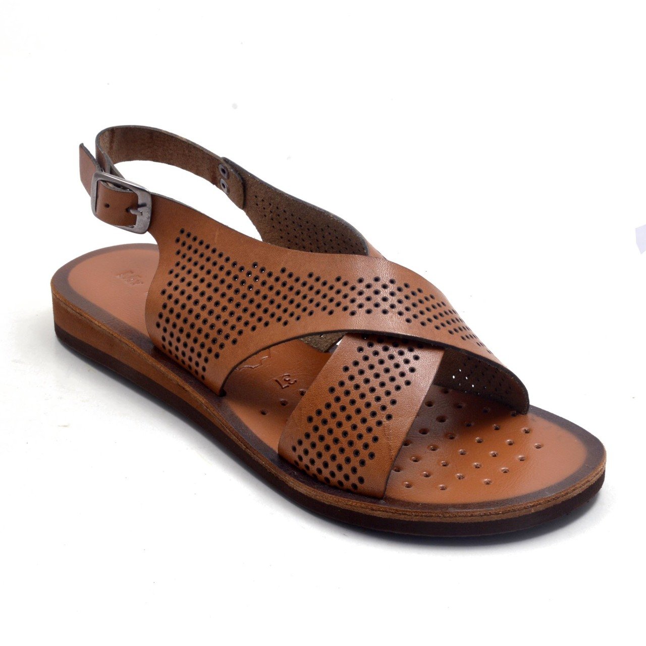 873-W Kadın Yazlık Sandalet - Taba (Deri)