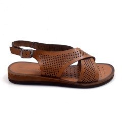 873-W Kadın Yazlık Sandalet - Taba (Deri)