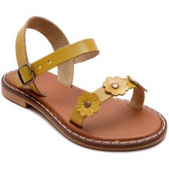AB-5 Çiçekli Kız Patik Sandalet - Sarı (Deri)
