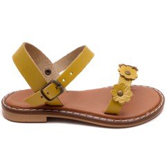 AB-5 Çiçekli Kız Patik Sandalet - Sarı (Deri)