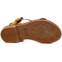 AB-5 Çiçekli Kız Patik Sandalet - Sarı (Deri)