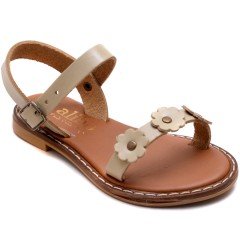 AB-5 Çiçekli Kız Patik Sandalet - Krem (Deri)
